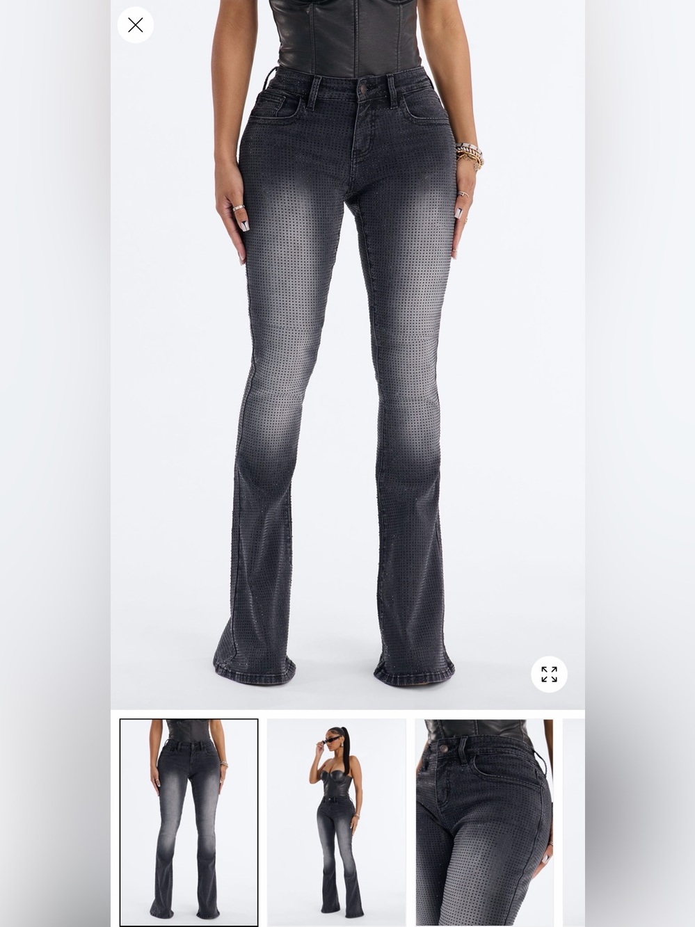 Black-to-Gray Ombre Studded Flare Jeans